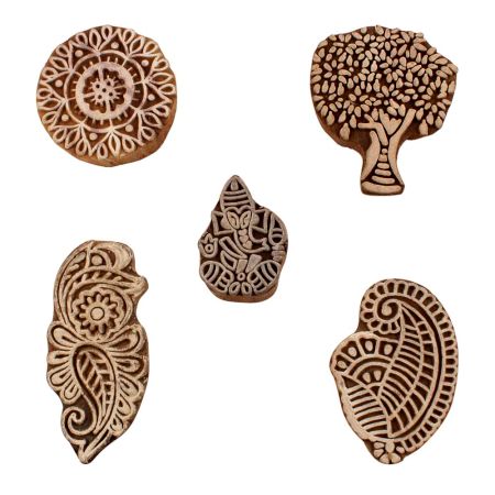 Set of 5 Piece New Mix Wooden Printing Blocks